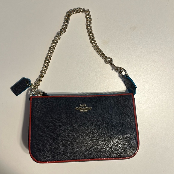 mini coach bag / wristlet in navy, pink & green - Picture 3 of 8